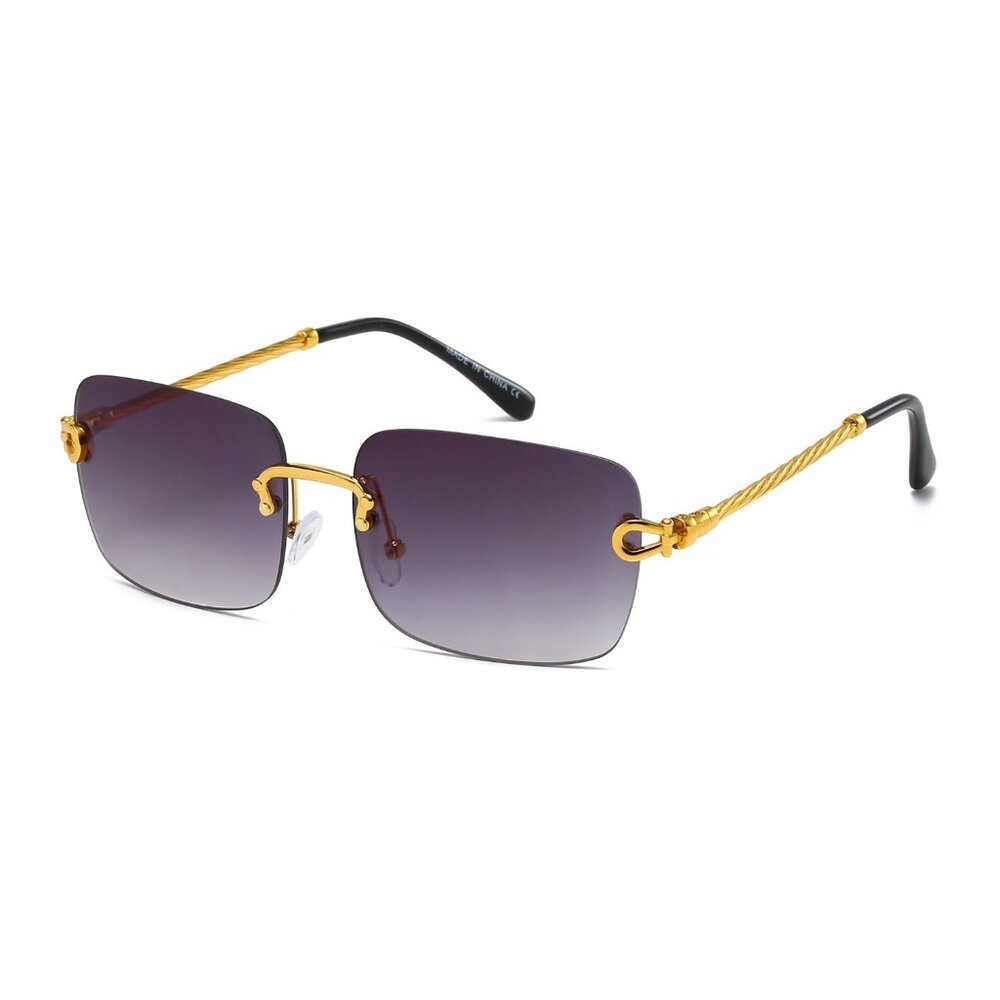 Men Sunglasses Trendy Black Lens Rimless Fashion Retro Shades Gold Metal Lentes